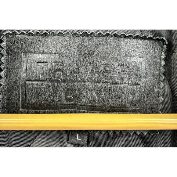 Vtg 90's Y2K Trader Bay Leather Jacket Mens Large Zip Up Grunge Biker Streetwear - Picture 4 of 16